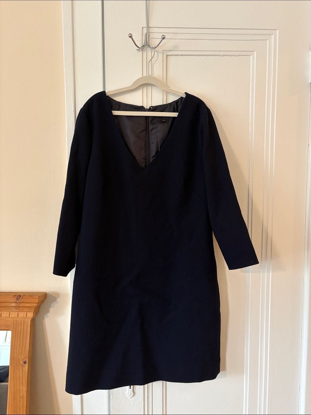 J. Crew Navy 3/4 Sleeve V-Neck Shift Dress, 100% Wool